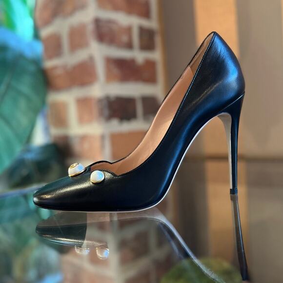 GUCCI Black Leather Pearl Embellished Pumps SZ 40 (10 US) - Picture 1 of 10